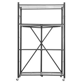 4-Tier Foldable Storage Shelf, 36W x 21D x 60H Inch Folding Metal Rack Shelving Unit, No Assembly Organizer Shelf with 5 Wheels & 4 Hooks for Pantry