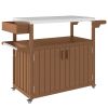 Outdoor Bar Cart with Storage, Stainless Steel Outdoor Bar Table Top, Wheeled HDPE Kitchen Island for Food Prep, Brown