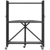 3-Tier Foldable Storage Shelf, 28W x 13D x 36H Inch Folding Metal Rack Shelving Unit, No Assembly Organizer Shelf with 5 Wheels & 4 Hooks for Pantry