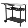 BBQ Island: Black Outdoor Kitchen Cart with Stainless Steel Top, Dual Shelves for Culinary Adventures|