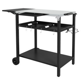 BBQ Island: Black Outdoor Kitchen Cart with Stainless Steel Top, Dual Shelves for Culinary Adventures|