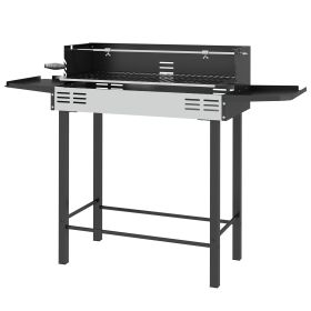 BBQ Rotisserie Charcoal Grill for Chicken Turkey with 3-Level Grate Storage Shelves Stainless Steel