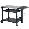 Foldable Grill Cart Table, 3-Shelf Outdoor Kitchen Island on Wheels for BBQ & Pizza Oven, Black