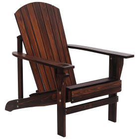 Oversized Adirondack Chair, Outdoor Fire Pit and Porch Seating, Classic Log Lounge w/ Built-in Cupholder for Patio, Lawn, Deck, Brown