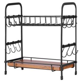 2 Tier Coffee Bar Organizer for Countertop with 12 Movable Hooks Mug Holder