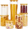 Glass Food Storage Jars, 7 Pack Kitchen Containers with Airtight Bamboo Wooden Lids for Pasta, Cookies, Nuts, Coffee Beans, Cereal