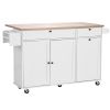 Kitchen Island Cart with Storage, 60in Wide Mobile Kitchen Cart with Wheels, Drop Leaf, 2 Drawers, Trash Can Cabinet, Knife Holder, Spice Rack
