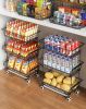 3-Tier Rolling Pantry Floor Organizer and Storage Cart with Wheels, Stackable Wire Pantry Baskets for Pantry Shelves