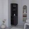 Kaia 70" Tall Corner Bar Cabinet With Four Shelves, Ten Wine Bottle Cubbies and Stemware in Black Wengue
