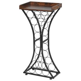 15 Bottle Wine Rack, Freestanding Floor Wine Holder Stand Liquor Cabinet with Wood Tabletop, Easy Assembly Floor Storage Rack