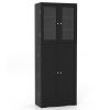 Tall Kitchen Pantry Cabinet with Dual Tempered Glass Doors and Shelves