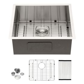 25"x22" Undermount Handmade Stainless Steel Kitchen Sink,18 Gauge Small Single Bowl Bar Sink with Drain Kit