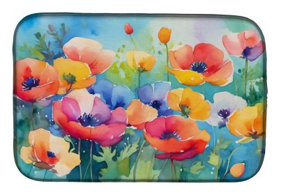 Anemones in Watercolor Dish Drying Mat Absorbent Dish Drying Mat Pad for Kitchen Counter Dish Drainer Mat for Countertop, 14 x 21", Multicolor