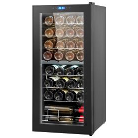32-Bottle Wine Cooler, Dual Zone & Dual Temperature Wine Fridge, Freestanding Refrigerator with Digital Control
