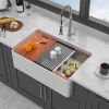 33" White Farmhouse Sink Workstation - 33 x 20 x 10 inch White Ceramic Porcelain Double Bowl Farm Kitchen Sink