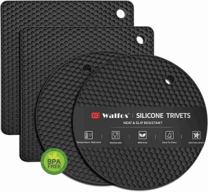 Silicone Trivet Mats - 1Heat Resistant Pot Holders, Multipurpose Non-Slip Hot Pads for Kitchen Potholders, Hot Dishers, Jar Opener, Spoon Holder