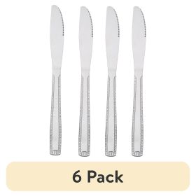 (6 pack) Lace Stainless Steel Adult Dinner Tableware Knife, 4-Piece Set,Silver