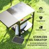 Outdoor Grill Dining Cart with Stainless Steel Top and Foldable Side Table