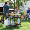 Foldable Grill Cart Table, 3-Shelf Outdoor Kitchen Island on Wheels for BBQ & Pizza Oven, Black