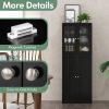 Tall Kitchen Pantry Cabinet with Dual Tempered Glass Doors and Shelves