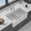 33" White Farmhouse Sink Workstation - 33 x 20 x 10 inch White Ceramic Porcelain Double Bowl Farm Kitchen Sink