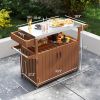 Outdoor Bar Cart with Storage, Stainless Steel Outdoor Bar Table Top, Wheeled HDPE Kitchen Island for Food Prep, Brown