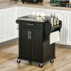 Rolling Kitchen Cart, Black, with Stainless Steel Countertop, Spice Rack, Island on Wheels