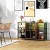 LED Wine Cabinet, Rustic Brown with Charging Station, Glass Holders & Open Shelves