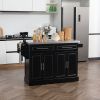 Portable Kitchen Island Cart, Black, on Wheels with Stainless Steel Top, Storage Cabinets, Spice Rack