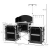 Aluminum Camping Kitchen, Portable Folding Camping Table with Fabric Cupboards, Windshield, Bag for BBQ, Picnic, Black