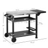 Foldable Grill Cart Table, 3-Shelf Outdoor Kitchen Island on Wheels for BBQ & Pizza Oven, Black