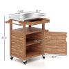 Outdoor Grill Cart with Stainless Steel Top, Solid Wood Outdoor Kitchen Island with Wheels, Drawer, Side Handle, Brown