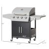 52" Barbecue Grill with Wheels, 4+1 Burner Liquid Propane Gas Grill, Outdoor Cabinet Style BBQ Trolley w/ Side Burner, Warming Rack, Silver