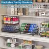 3-Tier Rolling Pantry Floor Organizer and Storage Cart with Wheels, Stackable Wire Pantry Baskets for Pantry Shelves