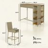 5 Piece Wicker Outdoor Bar Set, Acacia Wood Outdoor High Top Table and Chairs with 3 Tier Shelves, Cushions, Brown