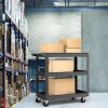 3-Tier Metal Utility Cart Trolley Tool with Flat Handle and 2 Lockable Universal Wheels