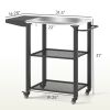 Three-Shelf Outdoor Grill Cart Table with Foldable Side Table, Stainless Steel Top Pizza Oven Stand with Hooks, Silver