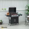 52 Barbecue Grill with Wheels 4+1 Burner Propane Gas Outdoor BBQ Trolley Side Burner Warming Rack Black