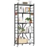 5-Tier Foldable Storage Shelf, 28W x 13D x 66H Inch Folding Metal Rack Shelving Unit, No Assembly Organizer Shelf with 5 Wheels & 4 Hooks for Pantry