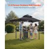 Grill Gazebo, 8 x 5 ft Double-Tiered Top, Reinforced BBQ Gazebo with Extra Awning, Powder-Coated Steel Patio Grill Shelter with 2 Side Shelves & Hooks