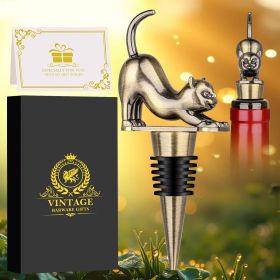 Elegant Upturned Cat Shaped Red Wine Stopper Set With Metallic Luster Bottle Stopper Gift Box, High-end Accessories For Wine Enthusiasts, A Must- (Option: Bronze)